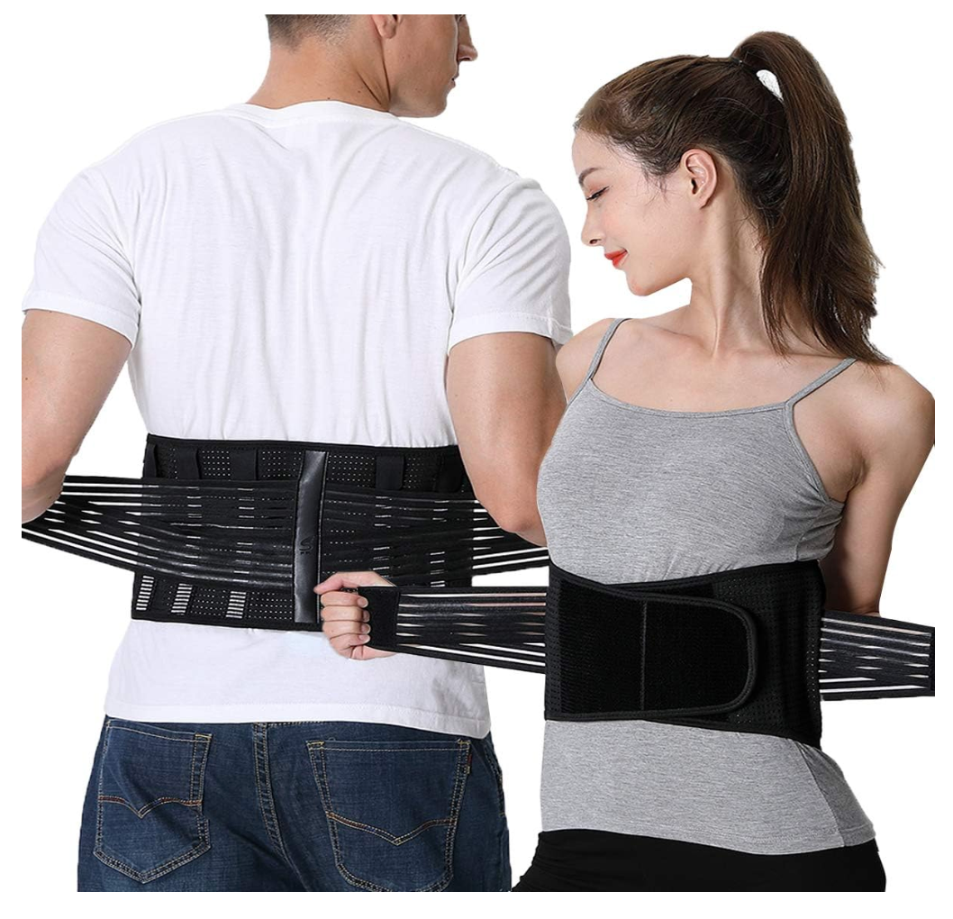 SI WEI Adjustable Dual Pull Lumbar Lower Back Belt Support Brace for Pain Relief and Injury Prevention with Replacement Spring Support Belt for Men&Women (M)
