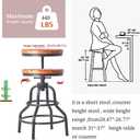 Industrial Vintage Counter Stool, Kitchen Counter Height Adjustable Swivel Chair, Metal Frame Stool, 20.47-26.77 Inch, Fully Welded Base, Set of 2, Brown Wood