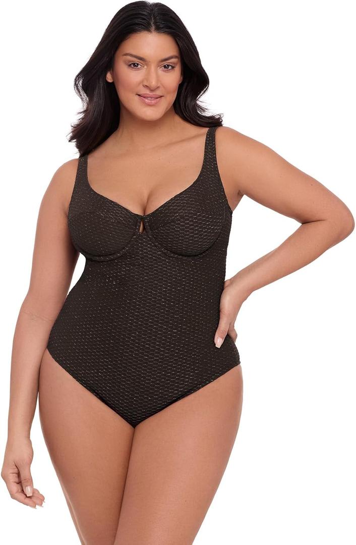 Women's Underwire One Piece Swimsuit (Medium, Onyx Black)