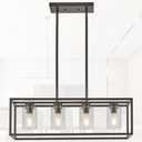 XILICON Oil Rubbed Bronze Dining Room Chandeliers Lighting Fixture Linear Pendant Modern 4-Light with Glass Shades Vintage Farmhouse Ceiling Light Hanging for Kitchen Island Cafe Bar