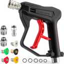 Short Pressure Washer Gun with 1/4" Quick Connector, 4350 PSI High Pressure Washer Gun with 5 Spray Nozzle Tips, 3/8'' Male Plug and M22-14/15mm Fittings, Power Washer Gun Compatible with Foam Cannon