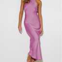 Phicia Sexy Satin Halter Neck Backless Maxi Dress for Women Elegant Tie Cowl Back Formal Wedding Guest Dress for Summer (Pink, XS)