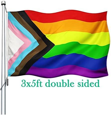 Progress Pride Rainbow Flag 3x5 Double Sided-Heavy Duty LGBTQ 2025 Gay Pride Lesbian Flags Banner 3x5ft Outdoor Fade Resistant