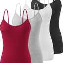 Air Curvey 4 Pack Camisole Tops for Women Basic Undershirt Tanks Adjustable Spaghetti Straps Camis Seamless Soft Layering Top (X-Large, Black White Gray Red)