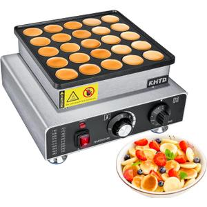 KHTD Mini Pancake Maker Machine, 25PCS Electric Nonstick Dutch Pancake Maker, 1.6 Inches Commercial Muffin Maker with Thermostat & Timer Control for Home Restaurant Snacks (12.8"D x 11.5"W x 7.6"H)
