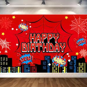 Red Spider Web Backdrop for Birthday Party Decoration, 7 x 5ft Photo Background Banner Red and Blue Cartoon Theme Party Supplies for Boys Baby Shower Wall Decor Photo Booth Props (7 x 5ft)