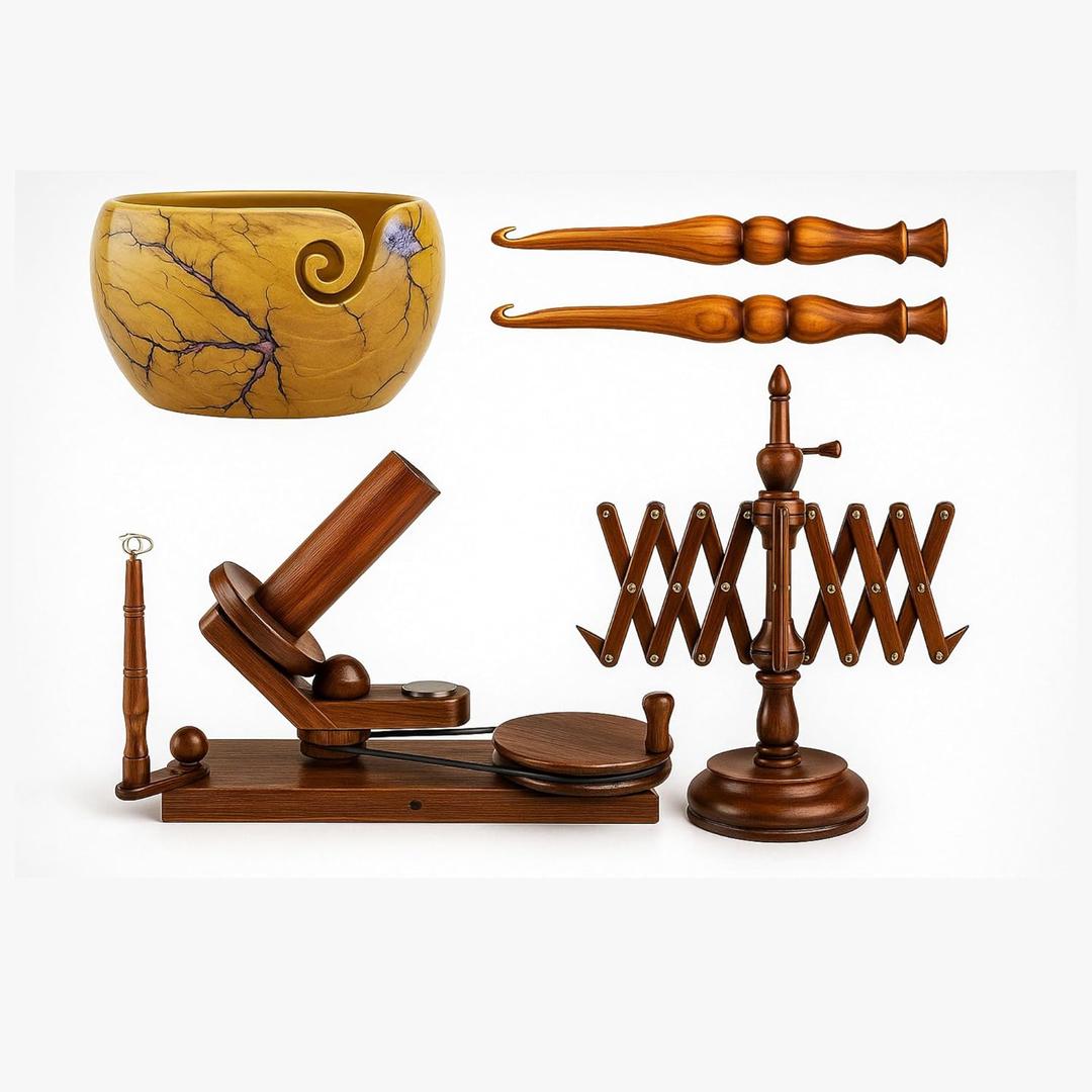 Merit wooden craft Yarn Large Ball Winder and Table Top Swift Winder Knitting and Crochet Umbrella Winder Holder Hand Operated Knitting Winding Tools Wool Winder. (Rosewood Winder and Swift)
