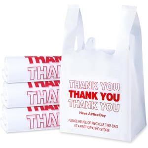 SheerDelight Plastic Bags, 300 Count Thank You Bags, Plastic Bags With Handles For Shopping, Grocery, Plastic Bag For Small Business (11"x 6"x 21"), Recyclable T Shirt Bags, White Plastic Bag