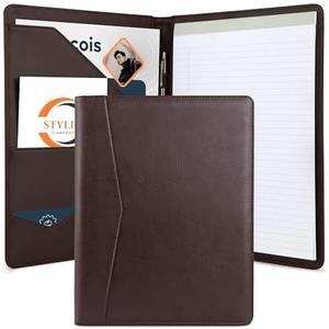 STYLIO Padfolio Portfolio Organizer Binder (Walnut Color) | Interview Resume Folder, Document, Business Card Holder |w/Letter-Sized Notepad | Handsome Brown Faux Leather Folio Matte Finish