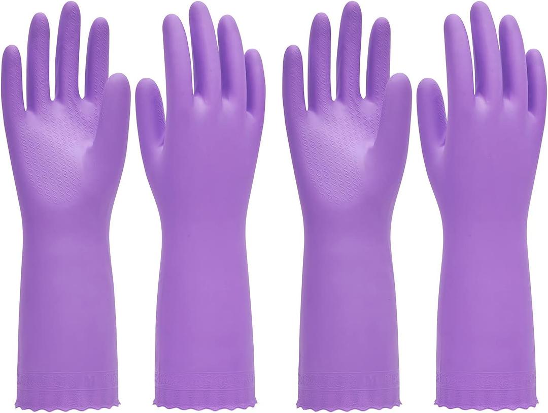 PACIFIC PPE 2 Pairs Reusable Dishwashing Cleaning Gloves with Latex Free, Cotton Lining, Kitchen Gloves, Purple, Medium