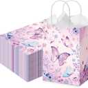 Kolldenn 30 Pcs Butterfly Birthday Party Favor Gifts Bags Candy Goodie Bags with Handles Pink Purple Butterfly Decorations Party Supplies for Girls Birthday Baby Shower Wedding