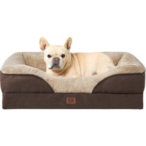 EHEYCIGA Memory Foam Dog Bed for Medium Size, Orthopedic Sofa With Sides and Waterproof Liner, Washable Bolster Pet Couch, Removable Cover, 30x20x6.5 Inch, Brown (30x20x6.5, Brown)