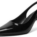 RIBONGZ Black Heels for Women Slingback Kitten Heels Closed Pointed Toe Ankle Strap Low Patent Leather Heeled Sexy Pumps Wedding Bride Guest Party Evening Prom Formal Herls Dressy Shoes, Size: 6.5