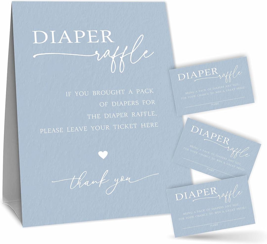 TPYEN Diaper Raffle Set For Baby Shower - Minimalism - 1 Standing Sign & 50 Diaper Raffle TicketsGender Reveal, Baby Announcement Party Decorations & Supplies(Navy)- NBK - A10