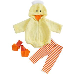 Twopumpkin Baby Chick Halloween Costumes Cute Infant Toddler Girl Boy Duck Costume Cape Sleeve Fuzzy Romper+Striped Leggings (18-24 Months, Hooded Duck 3pcs Yellow)