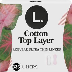 L. Ultra Thin Liners for Women, Regular Coverage, Organic Cotton Top Layer, Unscented Pantiliners, 336 Count (3 Packs of 112)