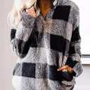 ZESICA Women's Plaid Long Sleeve Zipper Sherpa Fleece Sweatshirt Pullover Jacket Coat with Pockets (M)