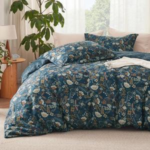 Bedsure Duvet Cover King Size - Reversible Floral Duvet Cover Set with Zipper Closure, 3 Pieces Navy Blue Bedding Set with 8 Corner Ties and 2 Pillow Shams 20"x36"
