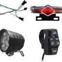Ebike Headlight and Tail Light Sets, Ebike Light Kit Front Rear Warning Lights with Turning Light, Brake Light, Horn for Riding Cycling