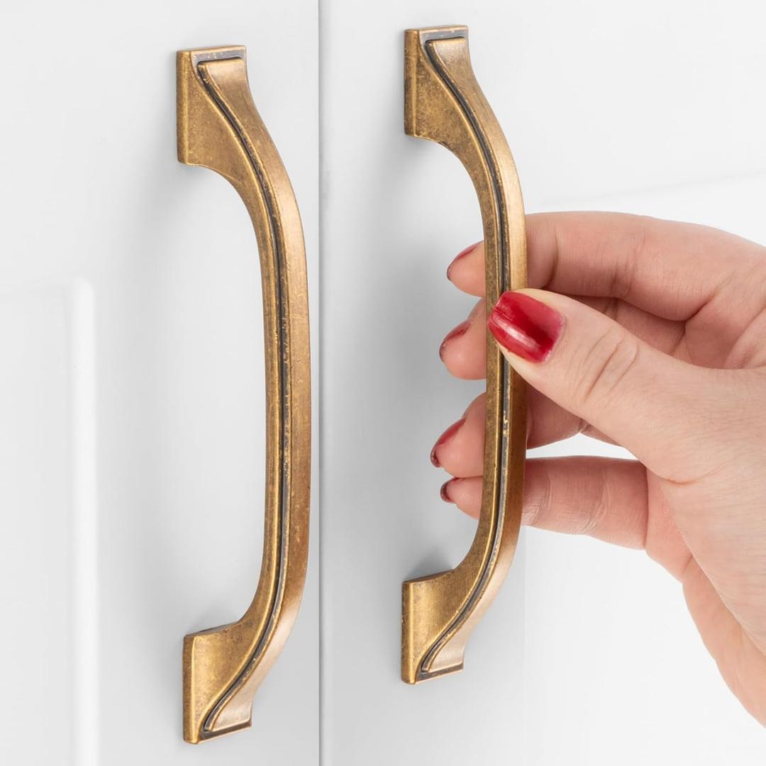 10 Pack 3-3/4 Inch Antique Brass Cabinet Pulls Vintage Brass Cabinet Handles Brass Kitchen Hardware for Cabinets Drawer Dresser ZP2409 Cupboard Bedroom Closet Bathroom Vanity