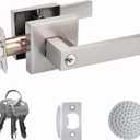 Door Handle Heavy Duty, Keyed Alike Entry Door Lever, Door Knobs with Lock and Key, Square Door Lever in Satin Nickel for Bedroom, Bathroom and Front Door