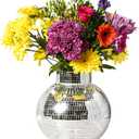 Disco Ball Planter | 7 Disco Ball Vase for Flowers & Plants | Handmade Silver Square Small Mirrors Center Piece | Disco Ball Plant Holder Silver
