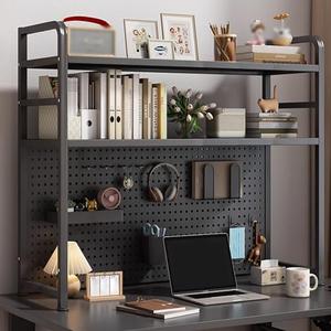 Bookshelf for Desktop Storage 1~2 Floors Board with Holes Steel Frame Material Stable and Load-Bearing，for Computer Desk Dorm Room Office Home(Black,135 * 20 * 98cm)