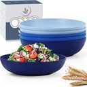 Wrova 10inch Wheat Straw Big Bowls Set of 6 - Large Salad Bowls 65oz set of 6 - Unbreakable Serving Bowls Microwave & Dishwasher Safe for restaurant - Big Plastic Bowls for Cereal,Salad - Ocean Series (Gradient Blue)