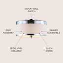 JONATHAN Y 15" Chrome/White 2-Light Iron Flush Mount, Modern Drum Ceiling Light with White Linen Shade, Glam Lighting for Hallway Bedroom Kitchen, UL Listed, LED Bulbs Included JYL9032A