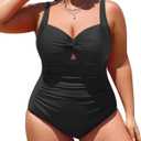 Daci Women Plus Size One Piece Swimsuits - Tummy Control Bathing Suits Full Coverage Twist Front Ruched Swimwear 2025 (Black)