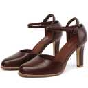 Mostrin Dark Brown Closed Toe Chunky High Heels Comfortable Dress Shoes for Women Pumps Vintage Heels Dressy Wedding Party Formal Office Business D'Orsay Pumps Shoes Size 6.5