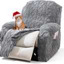 vctops 4 Pieces Geometric Jacquard Plush Recliner Slipcovers Soft Fuzzy Fluffy Sofa Couch Cover Anti-Slip Furniture Protector with Elastic Bottom for Kids Cats Dogs(Grey,1 Seat)