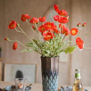 Artificial Flowers 6 Stems Poppy Silk Bouquet,for Wedding, Home, Party Decoration,Table Centerpiece Arrangement(Dark Orange)
