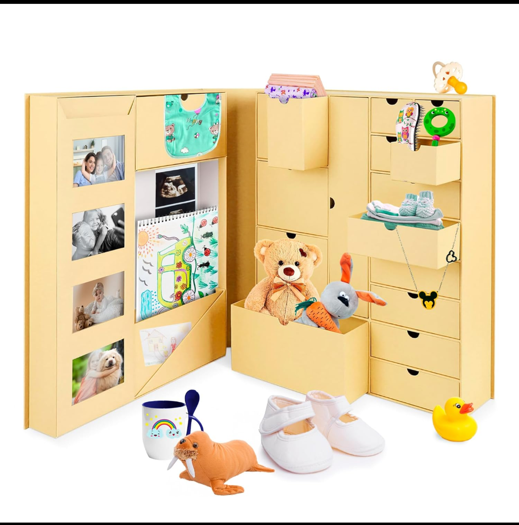 Baby Keepsake Box - Baby Memory Box - Baby Boy Girl Keepsake Box Tins Memory Box Pregnancy Baby Bubbs Storage Box Baby First Year Box Library Baby All-in-One Organizer