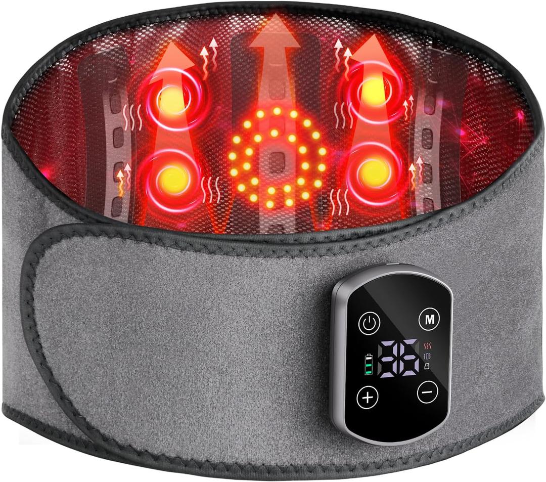 Cordless Heating Pad for Back Pain Relief, Lumbar Massaager with Heat, Heated Back Belt Abdomen Warmer Lumbar Support, Rechargeable Heating Massage (Grey)