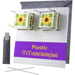 13Crochet Blocking Board with 20 Pegs/Pins Granny Square Blocking Boards for Crochet Projects,Plastic Waterproof Crochet Peg Blocking Board Gift for Crocheters and Beginners (Large-13 X13inche)