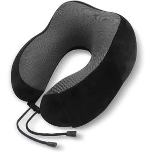 1pc Travel Pillow for Airplane Memory Foam Neck Pillow, Soft & Support Travel Pillow with Storage Bag for Travelling, Sleeping Rest, Car, Train and Home Use(Black)