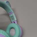 Riwbox Kids Wireless Headphones, CT-7S Cat Ear Bluetooth, 85dB Volume Limiting, LED Light Up Over Ear with Microphone for Laptop/PC/TV (Purple&Green)