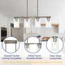 TODOLUZ Modern Kitchen Island Light with Clear Glass Shades, 4-Lights Hanging Lighting Fixtures in Brushed Nickel for Dining Room