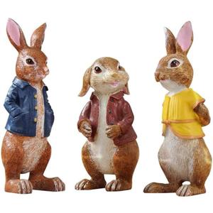 Lartiso Deco Garden Statues Bunny Polyresin Statue,Three Cute Rabbits Standing,Animal Decoration Indoor and Outdoor,for Home Garden Patio