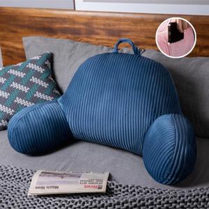 Reading Pillow for Bed Sitting Up,Flannel Back Pillow for Bed Sitting up with Arms and Pockets & Washable Cover,Soft Back Support (Blue, 27.6x17.7 in)