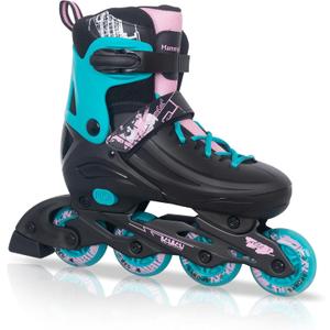 MammyGol Adjustable Inline Skates for Kids Youths Adults, All Wheels Light Up, Indoor and Outdoor Blades Roller Skates for Boys Girls Teen Beginners (Large - Youth (3-6 US), Teal)