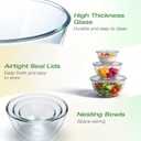 Glass Mixing Bowls with Lids Set of 5(4.7QT, 2.9QT, 2.2QT, 1.1QT, 0.53QT), Thick Glass Large Salad Bowls, Space-Saving Nesting Bowls for Kitchen Baking, Prepping, Cooking, Dishwasher, Microwave Safe