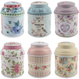6 Pack Mini Tin Box Floral Tinplate Empty Tins Canister Containers for Jewelry Storage Case