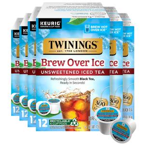 Twinings Brew Over Ice Unsweetened Black Iced Tea 72 K-Cup Pods for Keurig, 12 Count (Pack of 6), Caffeinated