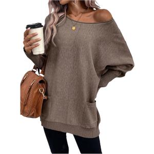 SOLY HUX Women's Fall Sweater Long Sleeve Crewneck Pullover Knit Tops with Pockets (L)