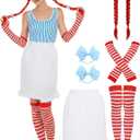 Halloween Fast Food Costume Women Include Red Wig White Half Waist Apron Long Arm Warmer Gloves Striped High Knee Socks for Deluxe Halloween Cosplay