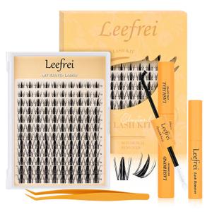 Lash Clusters Kit Invisible Band 10-18mm Manga Lash Clusters D Curl Clusters Eyelash Extensions Fairy Wispy Eye Lashes Kit With Bond & Seal, Glue Remover, Tweezers (LF06 Lashes Set)