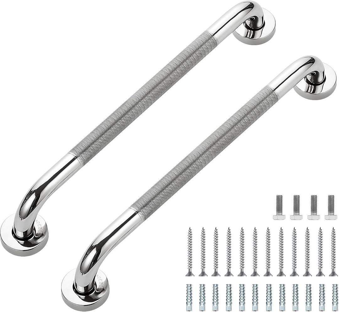 Grab Bars for Shower, 2 Pack 18-Inch Anti Slip Shower Handles for Elderly, Safety Shower Grab Bar, Stainless Steel Handicap Grab Bars for Bathroom (Polished Nickel 1" Diameter)