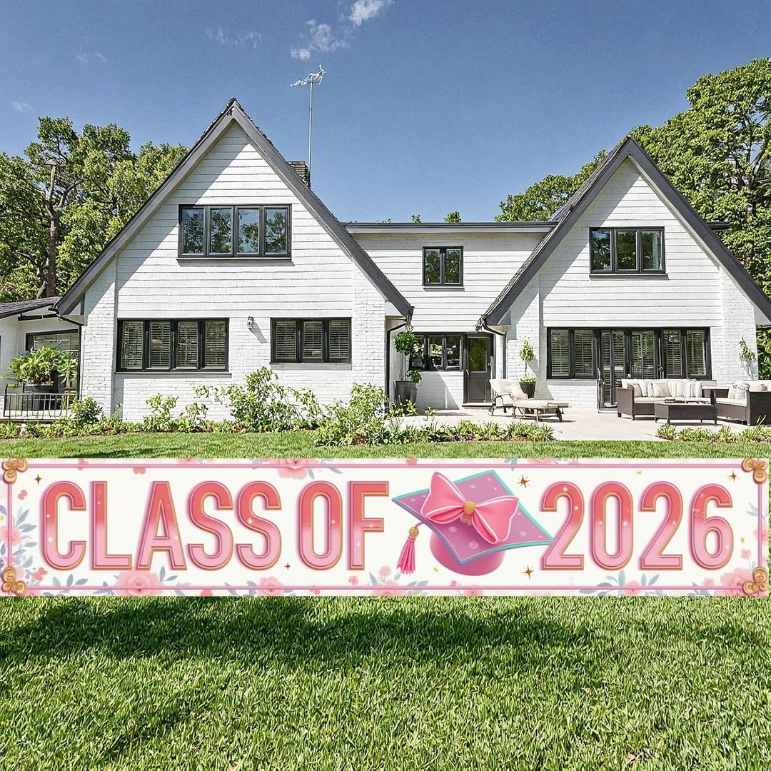 Class of 2026 Graduation Yard Sign Banner Decorations Pink Floral 2026 Grad Yard Sign Backdrop for High School Graduation College Ceremony Party Supplies Decor Photo Props Outdoor Indoor